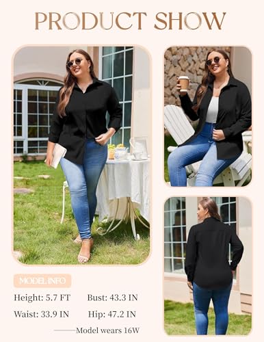Image of IN'VOLAND Women Plus Size Button Down Shirts Long Sleeve Office Work Blouse