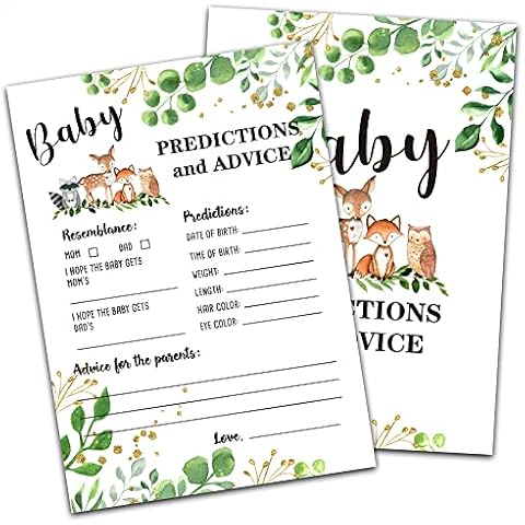Woodland Animal Baby shower Predictions And Advice Cards(5"X7")-Safari Baby shower Double-Sided Game Cards Party Favor-30Pcs-C05 Cover