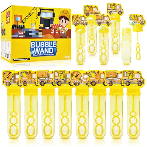 24 Pack Construction Truck Bubble Wands for Kids - Large Cartoon Excavator Bubbles Bulk with Refill Solution Toys for Carnival, Goodie Bag Stuffers, Boys Girls Birthday Gifts, Christmas Party Favors