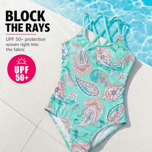 Image of Kanu Surf Girls' Reese UPF 50 Beach Sport Criss-Cross One Piece Swimsuit