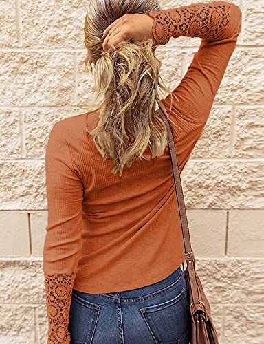 Image of Kancystore Women's Fall Long Sleeve Tops Lace V Neck Button Down Henley Shirts Tunic Blouses