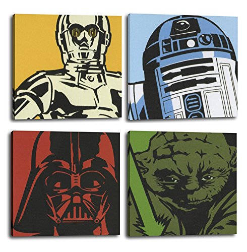 RuidoRosa ORIGINALOOPS Juego de 4 Cuadros Star Wars C3PO, R2D2, Vader, Yoda (25x25)