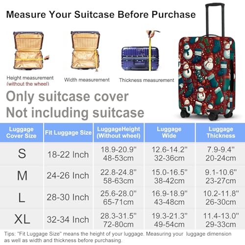 Image of Christmas Luggage Cover - Allover Green Socks and White Snowmen Pattern on Dark Background, Stretchable Suitcase Protector for 18 20 22 Inch Travel Bags