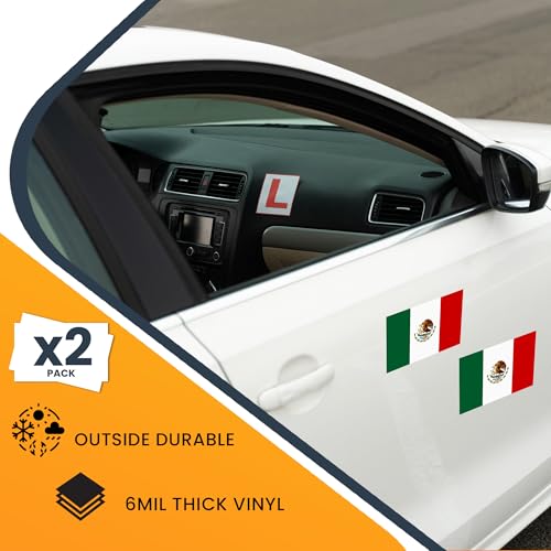 Image of Mexico Flag Decal Sticker - 2 Pack 3x5 Inch Vinyl Adhesive Decals for Cars, Trucks, Laptops, Toolboxes-UV Printed Weatherproof Mexican Flag Stickers, Made in USA