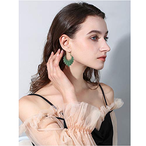 Handmade Boho Vintage Green Bronze Hollow Lightweight Statement Leaf Hoop Earrings with Detailed Texture Tribal Ethnic Drop Dangle Earring for Women (Green)4