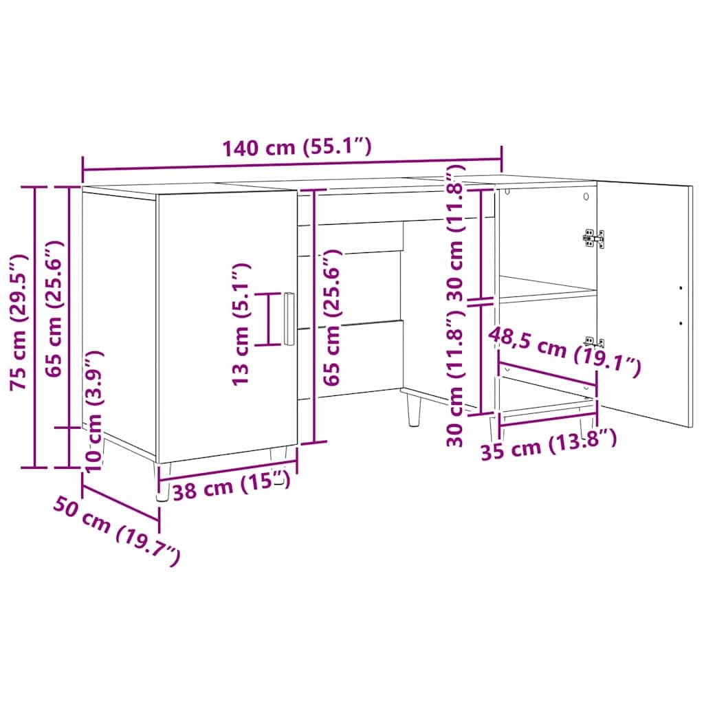 Schreibtisch mit Regal Schwarz Eichen-Optik 140 x 50 x 75 cm Holzwerkstoff mit Stauraum und Ablage für Homeoffice Arbeitszimmer PC Laptop Gaming ergonomisch platzsparend