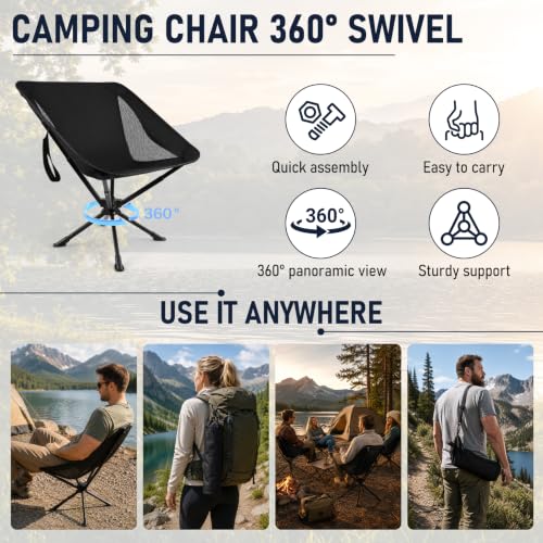 Silla de Camping Giratoria 360°, Asiento Plegable Portátil con Bolsa de Transporte miniatura 7