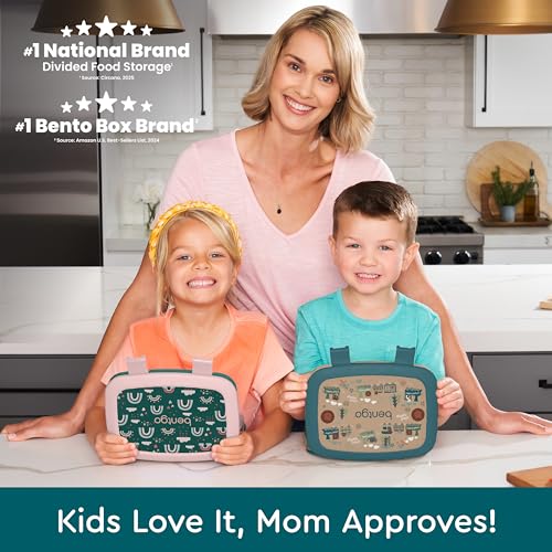 Image of Bentgo Kids Prints Leak-Proof, 5-Compartment Bento-Style Kids Lunch Box - Ideal Portion Sizes for Ages 3-7, Durable, Drop-Proof, Dishwasher Safe, & PFAS & BPA-Free Materials (Trains)
