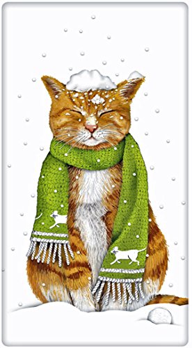 Orange Tabby Holiday Snow Cat 100% Cotton Flour Sack Dish Tea Towel - Mary Lake Thompson 30" X 30" #TOP30