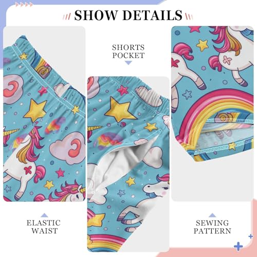 Cute Cartoon Unicorn with Stars Pajamas Bottoms with Pockets Comfy Pjs Sleepwear Elastic Waistband Pajamas Pants Lounge Pants for 6-14 Years4