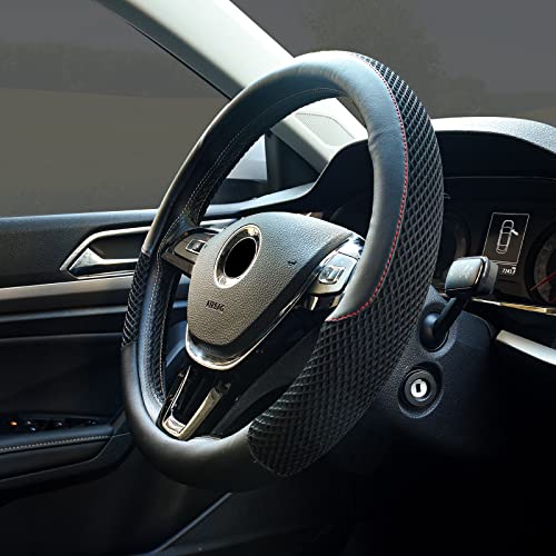 Carfond Breathable Microfiber Steering Wheel Cover,Anti Slip Ice Mesh Wheel Protector Cover,Universal 15 Inch Black #TOP2