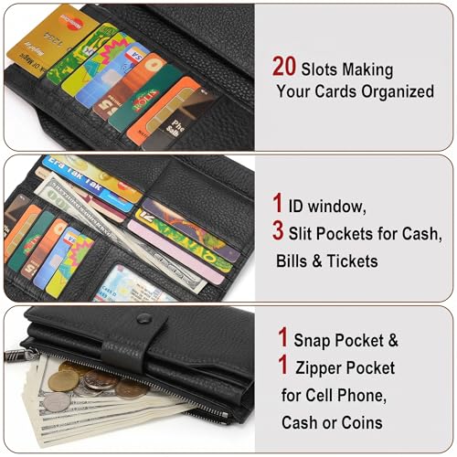 Image of YALUXE Women's Real Leather Wallet RFID Protect 21 Card Slots Phone Pocket