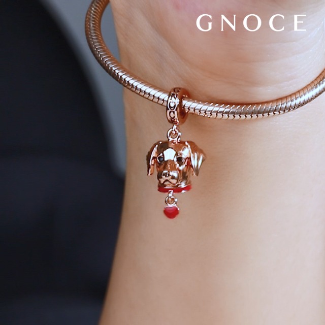 GNOCE Labrador Dog Charm Pendant - Sterling Silver Or 18k Rose Gold, Fits Pandora Bracelets
