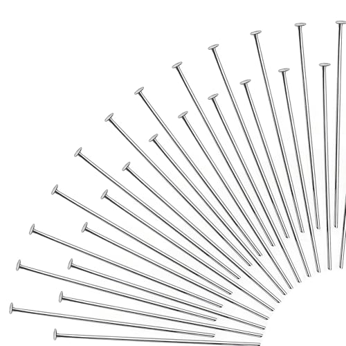TOAOB 200pcs Stainless Steel Head Pins 50mm Silver Flat Headpins Jewelry Findings for DIY Crafts Necklaces Bracelets Earrings Making