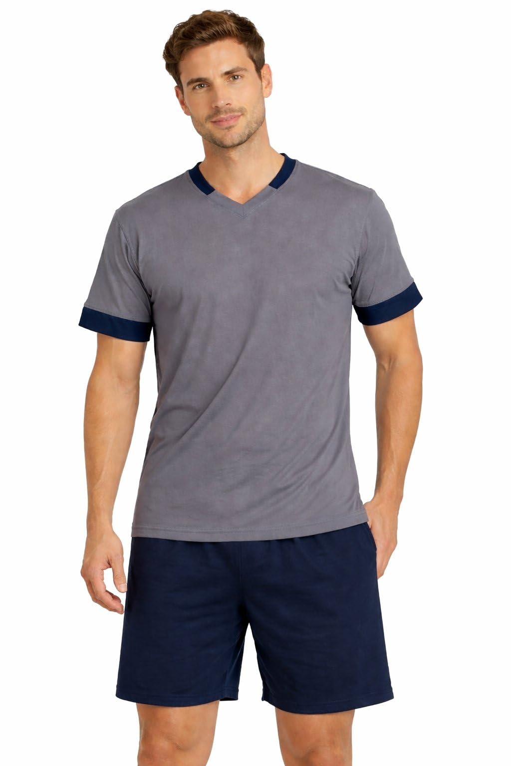 RAGNO Pigiama uomo corto 100% cotone maglia V art UA24NE - 52, Grigio