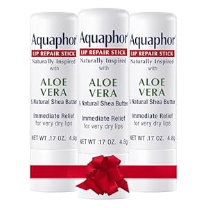 Aquaphor Naturally Inspired Lip Repair Stick with Aloe Vera and Natural Shea Butter, Hydrating Lip Balm Immediately Relieves Dryness and Soothes Chapped Lips, 0.17 Oz Stick, Pack of 3