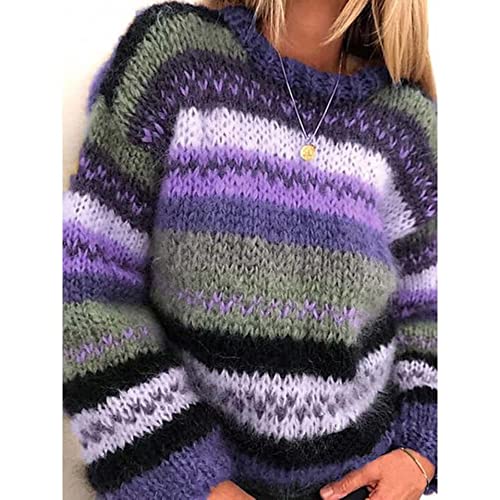 Onsoyours Femme Pull Col Rond Tops Manches Longues Décontracté Lâche Pull en Grosse C Violet XL