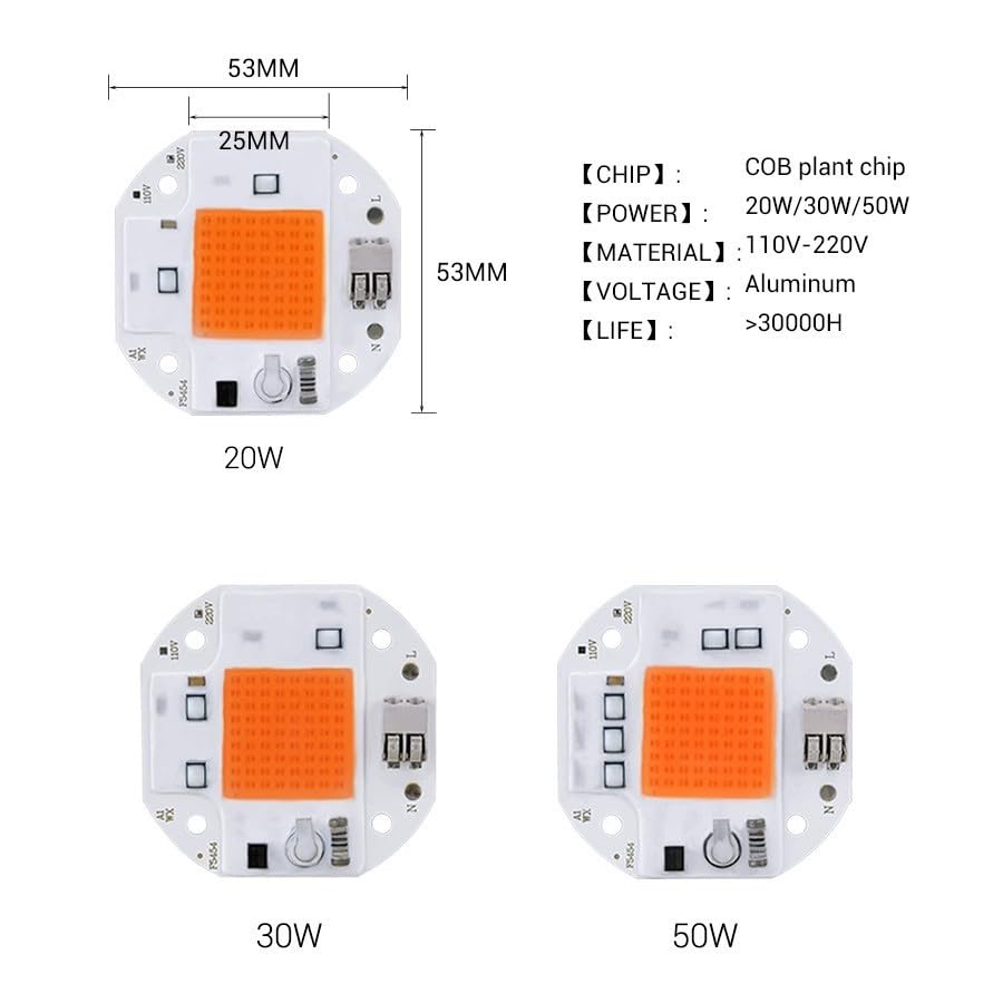Żarówki LED ZeZhen, 20 sztuk/zestaw, oświetlenie do uprawy roślin bez sterownika, chip LED do oświetlenia roślin AC110V/220V Światło do roślin z żarówką LED o pełnym spektrum działania (rozmiar: 50W