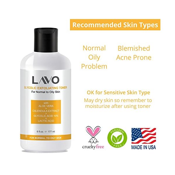 Glycolic-Acid-Toner-10-by-LAVO-Facial-Astringent-for-Oily-Problem-Acne-Prone-Skin-Face-Wrinkles-and-Fine-Lines-Contains-Lactic-Acid-Vitamin-C-Use-with-Pads-for-Men-and-Women Glycolic Acid Toner 10% by LAVO - Facial Astringent for Oily, Problem, & Acne Prone Skin - Face Wrinkles and Fine Lines - Contains Lactic Acid & Vitamin C - Use with Pads - for Men and Women