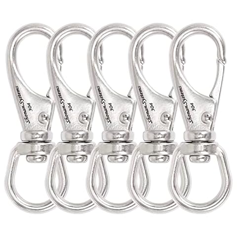 SHONAN 2.7 Inch Swivel Snap Hooks, 5 Pack Small Stainless Steel Spring Clips, Flag Pole Clips, Scuba Diving Clips Spring Hooks for Dog leashes, Keychains, Bird Feeders, Pet Chains and More Cover