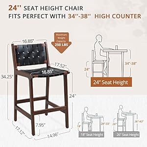 LUE BONA Counter Height Bar Stools 24inch, Set of 2 Faux Leather Woven Counter Stool with Backs, Woven Strips Rattan Barstools with Wood Legs for Dining Room Home Kitchen, Black LUE BONA Counter Height Bar Stools 24inch Set of 2 Faux Leather Woven Counter Stool with Backs Woven Strips Rattan Barstools with Wood Legs for Dining Room Home Kitchen Black