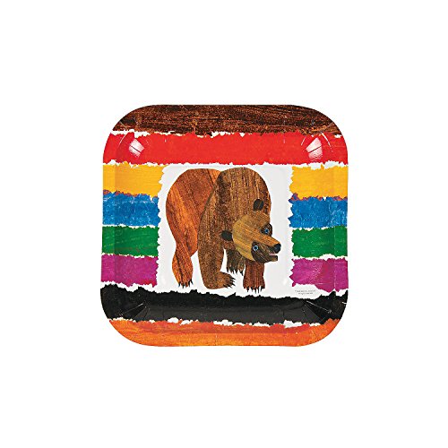 Fun Express Eric Carle’s Brown Bear, Brown Bear, What Do You See? Square Paper Dessert Plates- Party Supplies - Print Tableware - Print Plates & Bowls - Birthday - 8 Pieces