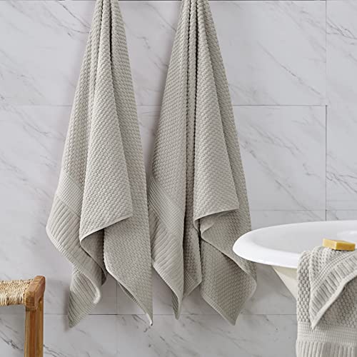 Ny Loft 100% Cotton Towel Set 6 Piece | Super Soft & Absorbent Quick-Dry 2 Bath Towels 2 Hand Towels And 2 Washcloths |Textured And Durable Cotton | Trinity Collection (6 Piece Set, Quiet Grey) #TOP1