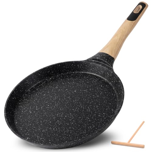 NutriChef 9.45” Non-Stick Crepe Pan with Wooden...