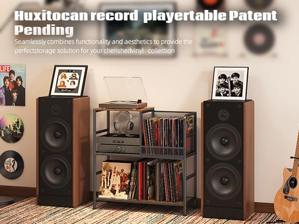 Amazon.co.jp: Huxitocan レコードプレーヤースタンド 最大150枚の