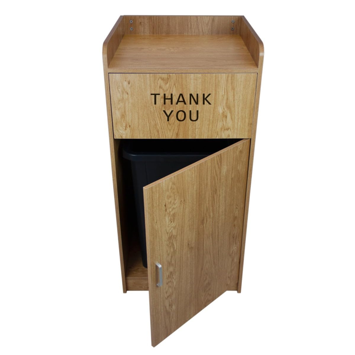 Contenitore Pattumiera Svuota Vassoi in Legno Commerciale Capacità 100L Pattumiera Mensa Commerciale Porta Cestino Fast Food Sportello Basculante con Cestino 100 L Incluso - Legno Chiaro