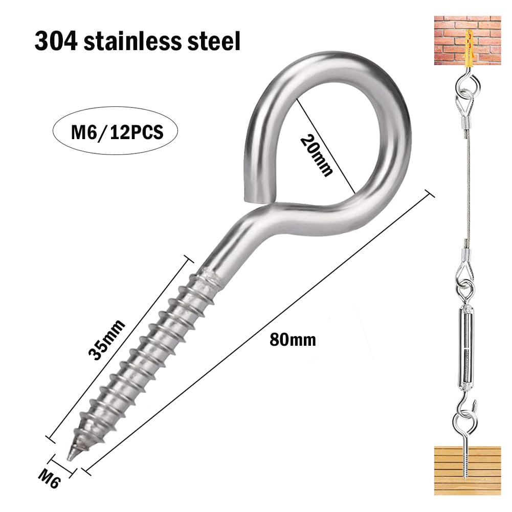 12 Viti Occhielli M6x80mm In Acciaio Inox 304 - Gancio Autofilettante - Foto 2