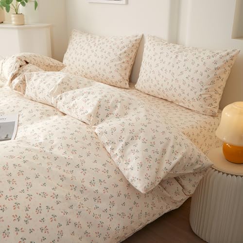Image of LifeTB Full Size Comforter Set Chic Botanical Floral Strawberry Bedding Set | Cottagecore Flowers Strawberry Comforter for All Season Aesthetic Floral Bedding Comforter with 2 Pillowcases