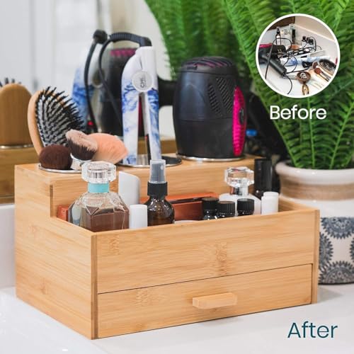 Sol-Eco Hair Tool Storage Organizer, Bamboo Hair tool organizer for Bathroom, Kitchen and Makeup,Hair organizer storage Perfect for Storing Blow Dryer, Straightener and Brush - Image 4