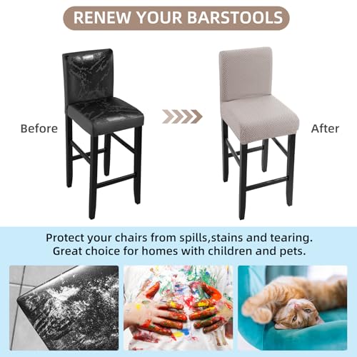 Image of YISUN Waterproof Bar Stool Covers, Stretch Pub Stool Chair Cover Removable Washable Counter Stool Covers Bar Stool Slipcovers for Kitchen, Pub, Dining Room (4 Pack, T-Khaki)
