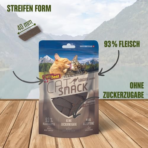DeliBest Cat Snack aus Känguru mit Kurkuma/Katzen Leckerlies getreidefrei/Katzen Snack verdauungs unterstützend und antioxidativ, fettarmes und proteinreiches Fleisch / 45g