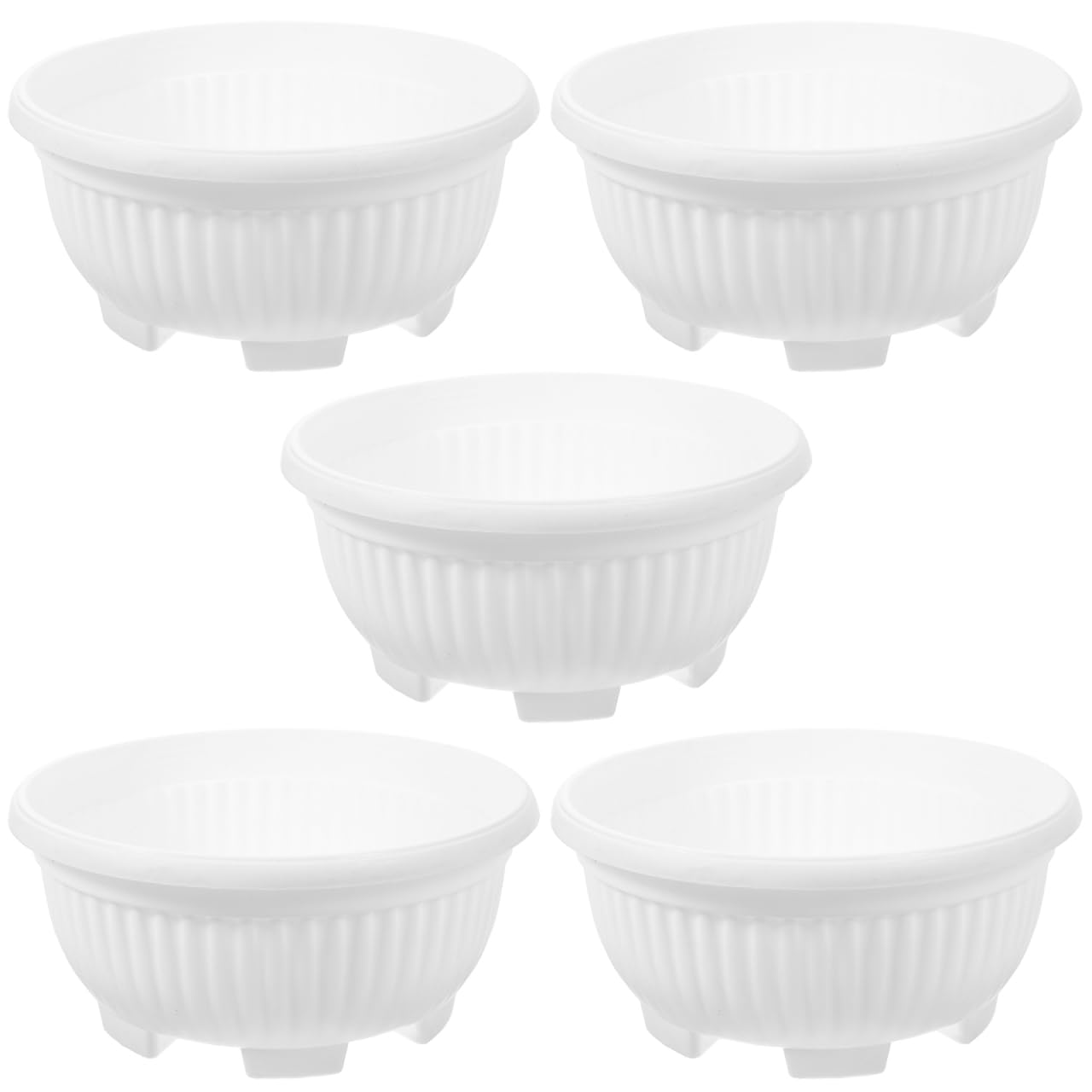 SHINEOFI 5pcs Large Garden Bowl Planters Shallow Plastic Flower Pots with Drain for Indoor Outdoor Balcony Succulents Bonsai Lotus Plants Flowerpot, White, 8.25 Inch