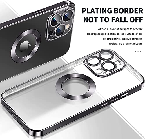 Image of VONZEE Clear Logo Electroplating Transparent Case for iPhone 14 Pro Case 6.1 inch 2022, Luxury Electroplated TPU Cover, Individual Camera Protection for Each Lens Bumper Case (Black)
