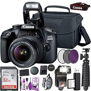 Canon EOS 4000D DSLR Camera and EF-S 18-55 mm f/3.5-5.6 Lens (International Version) + 32GB Memory Card + Camera Bag…