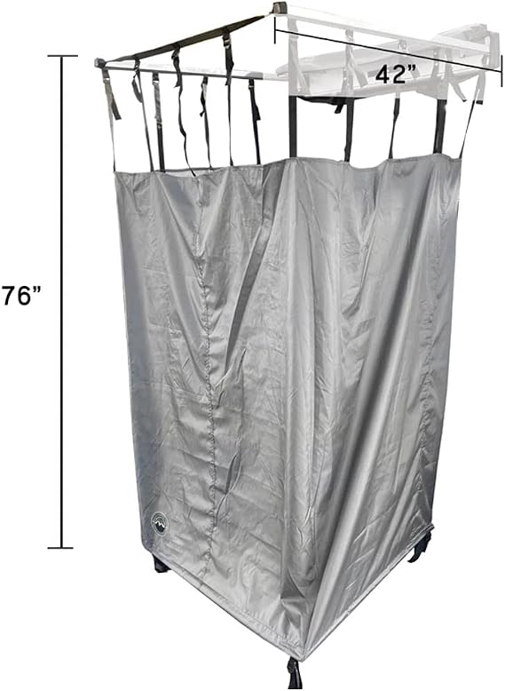 Overland Vehicle Systems HD Nomadic Car Side Shower Room with Black 1000G PVC Travel Cover, Universal L - Brackets, Dark Grey Body with Silver Inner Lining