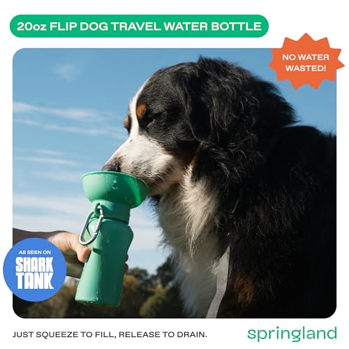 Image of Springer Flip Dog Water Bottle | Portable Drinking Feeder with Foldable Food-Grade Silicone Bowl | One-Hand Squeeze & Leak-Proof | BPA-Free 20oz | Walking, Hiking & Camping | Puppy Essentials