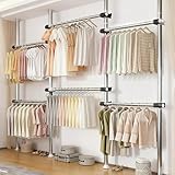 Teleskop garderobensystem, Teleskopstange Kleiderständer Mit 6 Kleiderstangen, Teleskop Kleiderschrank Mit 2 Haken, 110 Bis 300 cm Verstellbares Regalsystem, für den Heims- und Bekleidungsgeschäft