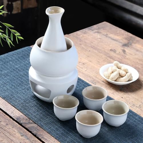 DancJulie日本酒 熱燗器 伝統 熱酒器 酒器セット 冷たい/暖かい/熱い酒のための日本の禅スタイルの陶磁器のワインセット伝統的な磁器酒暖かい フラスコ 焼酎 熱燗器 焼酎じょか揃 燗瓶 冷酒器 美濃焼 キット焼酎/酒瓶/酒カップ/温暖化ボウル/暖房