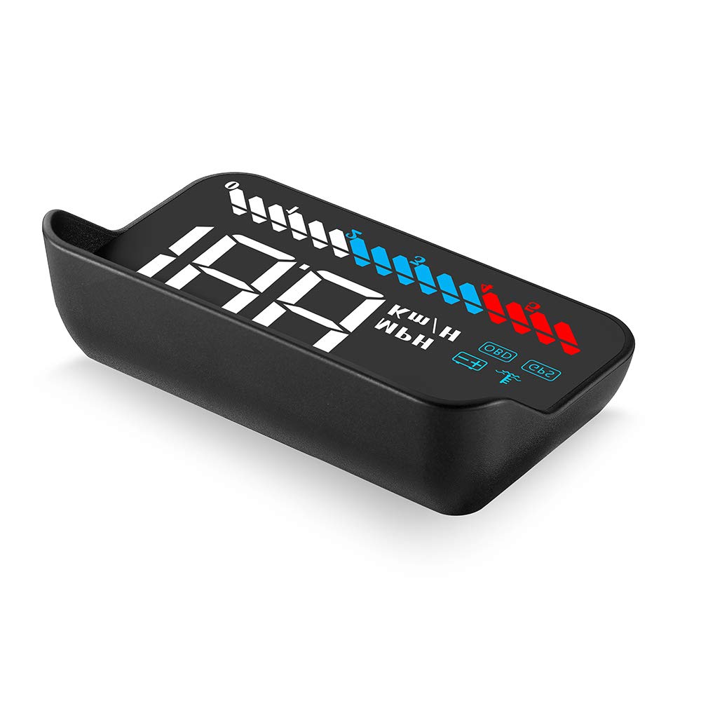 M7 Auto Head-Up-Display (HUD) 3.5" OBD2+GPS Dualsystem - Digitaler Tachometer & Geschwindigkeitsmesser (km/h) mit Übergeschwindigkeits- & Temperaturalarm - Weiße Display-Schrift, Sonnenlichtsichtbar