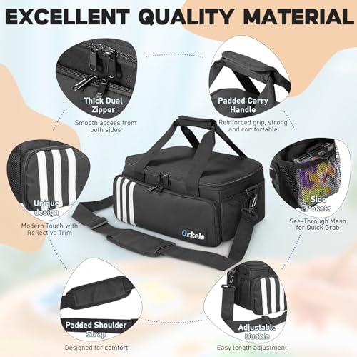 Image of ORKELS Craft Paint and Marker Organizer, Acrylic Paint Storage Bag with Brush and Bottle Holders, Large Marker Carrying Case for Artists (Black)