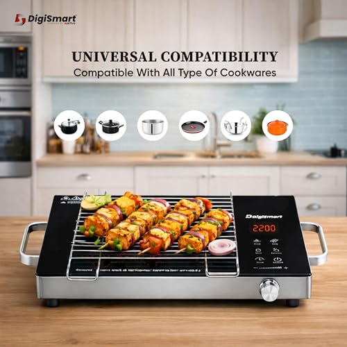 Image of DIGISMART Infrared Induction Cooktop Emerald 2200W | 7 Preset Menus | Digital Touch Control | Infrared Glass Top | Auto-Off Safety | Pan Sensor | Energy Efficient Induction Stove with Grill Rack