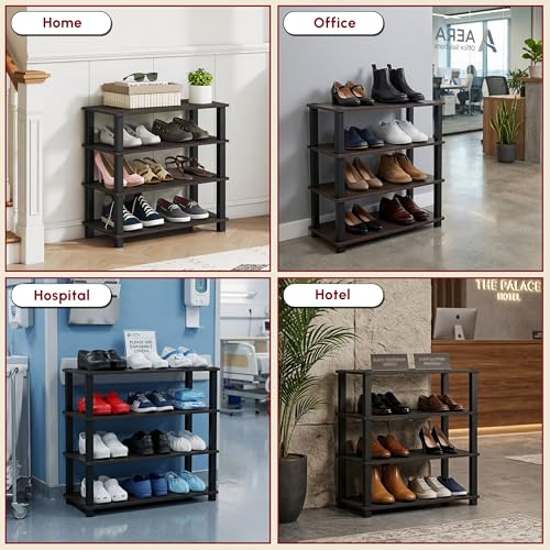 Image of JD FRESH 4-Tier Wooden Shoe Rack Organizer /Shoe Storage Rack /Shelf Household Storage Holder /Multi-Layer Shoe Storage /Durable Shoe Shelf for Men, Women & Kids (Cambridge, Walnut)
