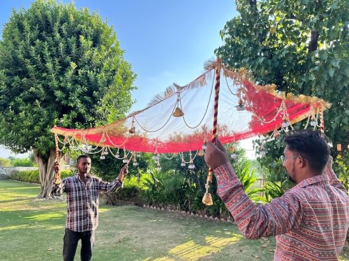 Image of Bridal Net Chunari Dupatta for Wedding Entry & Ceremony - Bridal Chunni, Pack of 1 (Net Flowers Bridal Chunari Red)