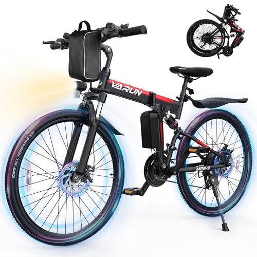 VARUN Folding Electric Bike - Peak 750W Motor Ebike for Adults,26'' Mountain E Bike with 48V Removable Battery, Up to 20+MPH 50 Miles, 21-Speed Gears & Dual Hydraulic Suspension
