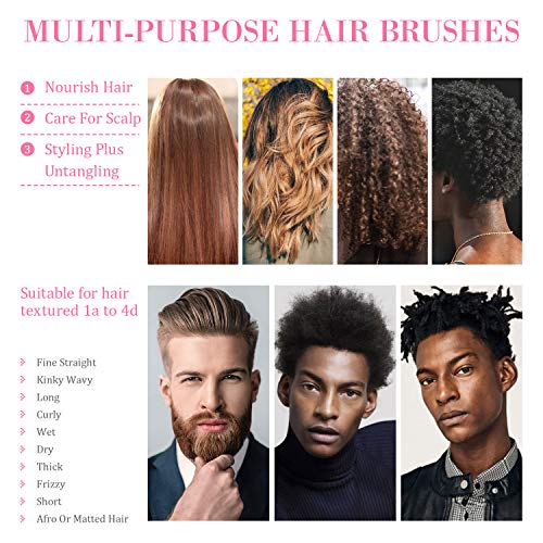Detangling Brush, Detangler Hair Brushes for Natural Black Hair, 2 Pcs Detangle Comb for Thick Curly Kinky/Coily, Wet/Dry 3/4 abcd African American Hair for Women Kids Men (Pink & Blue) - Thumbnail 2