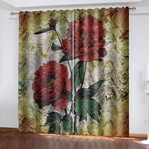 Rideaux Occultants Impression Photo Pivoine Cerf 3D - Tissu Blockout Sweethome